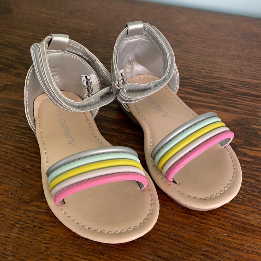 Carter’s toddler girls silver & rainbow sandals, 6